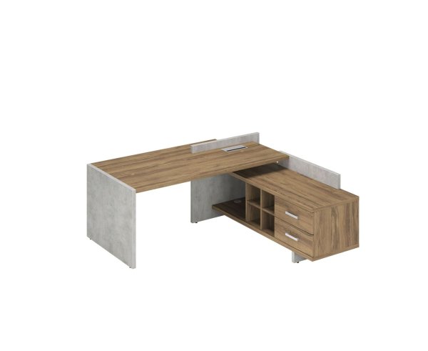 Стол руководителя правый Wood&Stone СФ-531212 2000x1798x840 (Дуб Чарльстон/Бетон Чикаго)