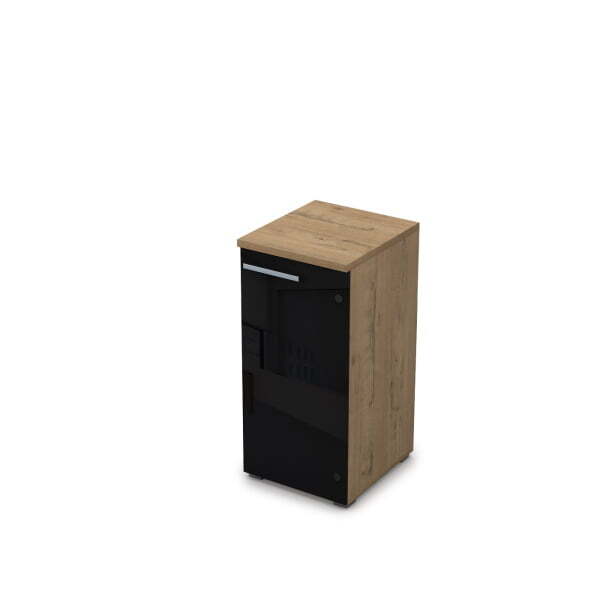 9ПЛ.023.4 Пенал низкий со стеклом (400x450x845), левый (Teakwood)