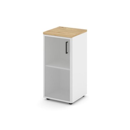 Шкаф низкий узкий SN.STU.E-303(L) (400х400х833) (Белый/Тиквуд Светлый/Сатин)