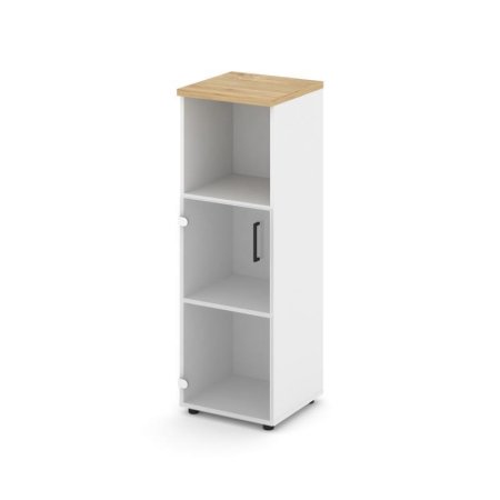 Шкаф средний узкий SN.STU.E-202(L) (400х400х1203) (Белый/Тиквуд Светлый/Прозрачный)
