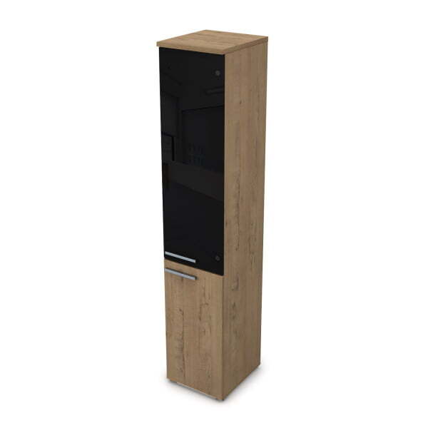9ПЛ.005.26 Пенал высокий со стеклом (400x450x2045), левый (Teakwood)