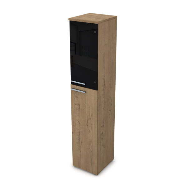 9ПЛ.005.25 Пенал высокий со стеклом (400x450x2045), левый (Teakwood)