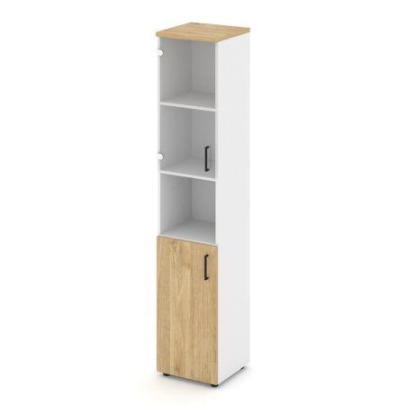 Шкаф высокий узкий SN.STU.E-105(L) (400х400х1982) (Белый/Тиквуд Светлый/Прозрачный)