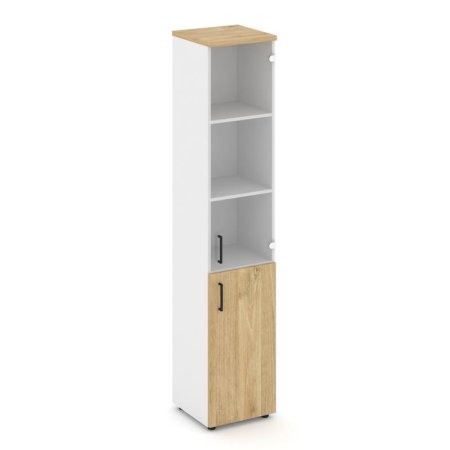 Шкаф высокий узкий SN.STU.E-102(R) (400х400х1982) (Белый/Тиквуд Светлый/Прозрачный)