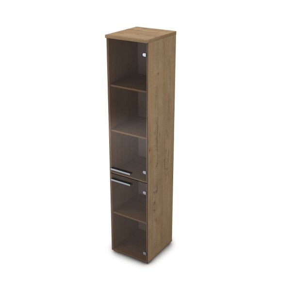 9П.005.10 Пенал высокий со стеклом (400x450x2045) (Teakwood)